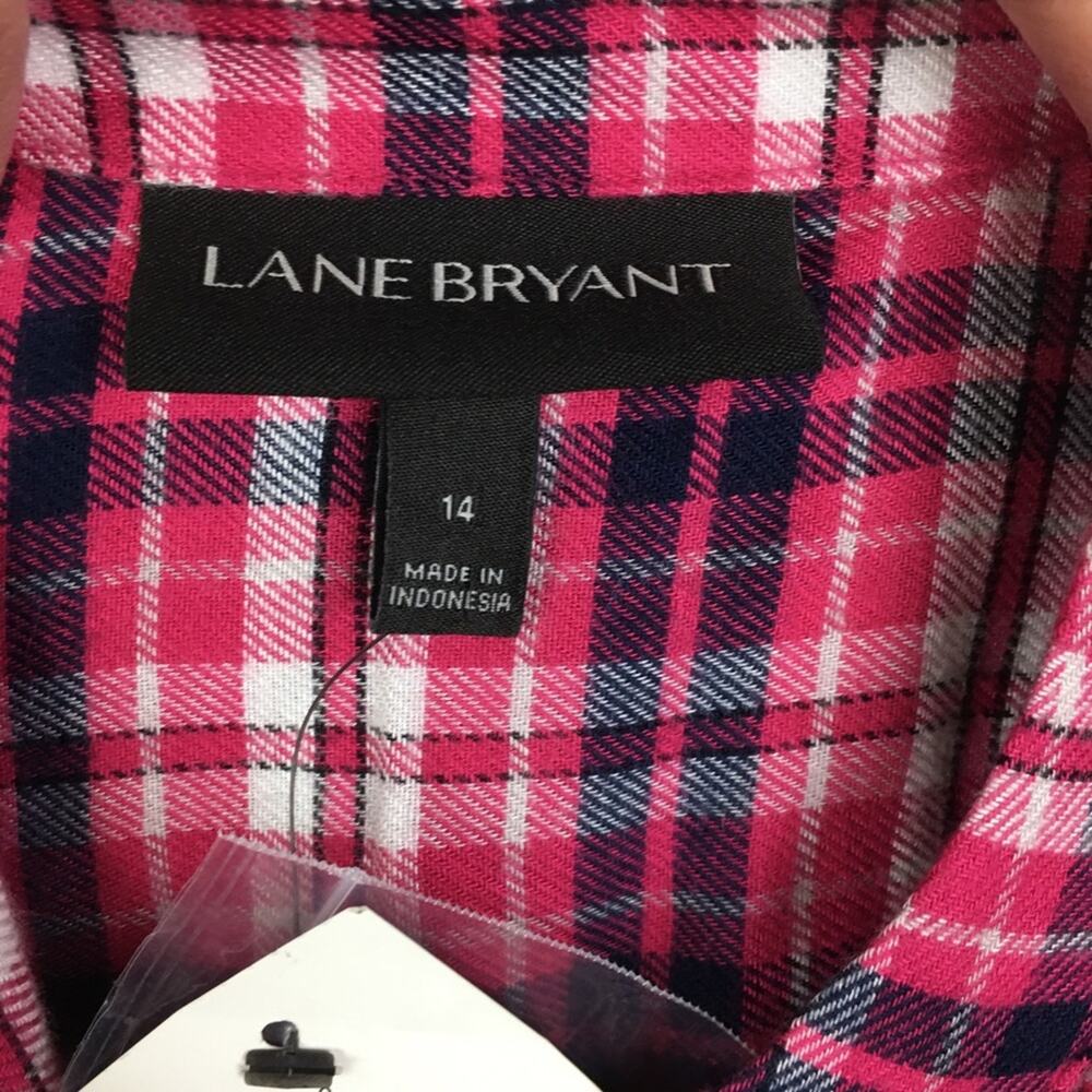 Lane Bryant Pink Plaid Long Sleeve NWT Pop Over Top 14 - Picture 7 of 7